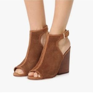 TORY Burch Perforated Open-Toe Booties Sandals Tan Brown Block Heel Sz 10 M